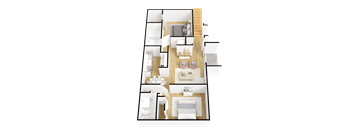 3d rendering of Floor plan - 2 bedroom 2 bath at Aqua Bay Apartments in Naples, FL 34116