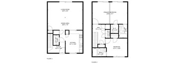 A black and white image of a floor plan for a two-story house.