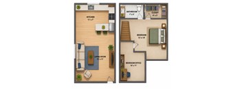 A floor plan of a house showing the layout of the rooms.