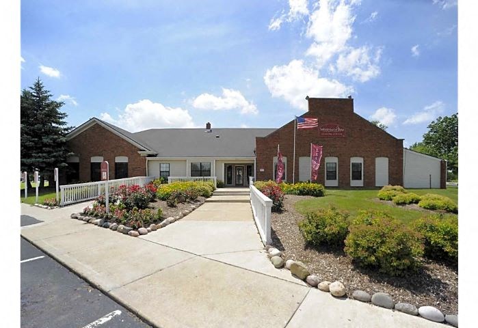 Exterior of the leasing office at Woodhaven Park. 