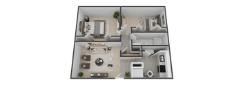 a 3d floor plan of a one bedroom apartment