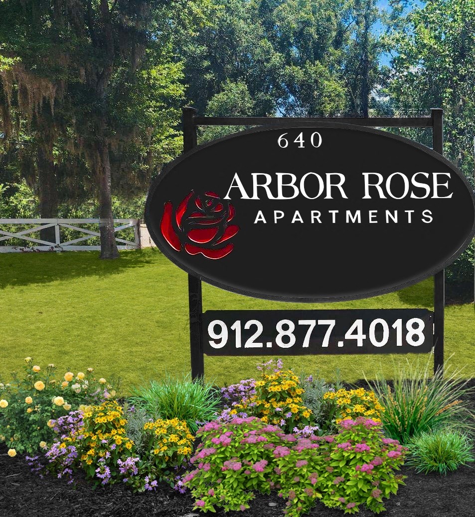 a sign that reads arbor roses apartments