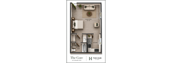 A floor plan of a 441 square foot apartment at The Hub at Nora.