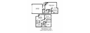 A black and white diagram of a 3 bedroom, 15 bathroom apartment.