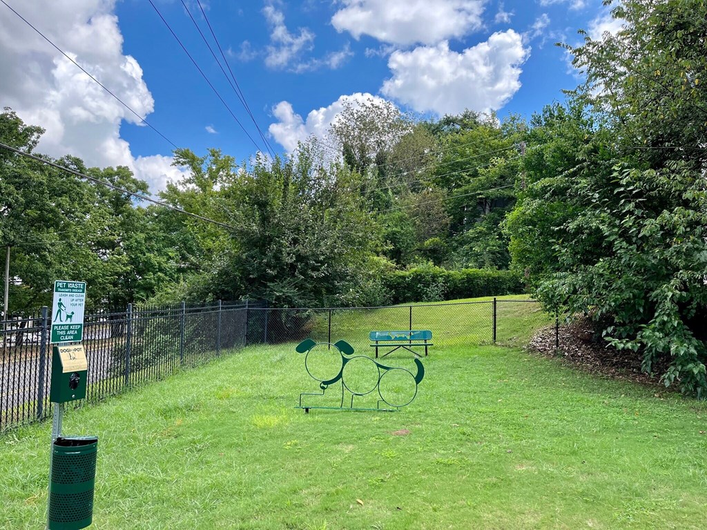 A green park bench sits in the middle of a grassy area.
