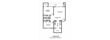 A black and white image of a floor plan for a 2 bedroom, 2 bath condo.