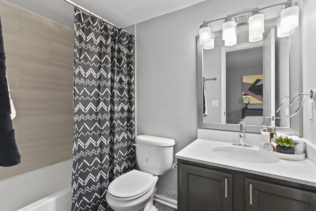 a bathroom with a shower and a toilet and a sink