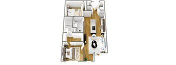 a floor plan of a two bedroom apartment with a bathroom and a living room