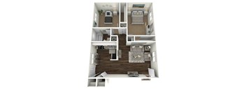 a 3d rendering of a floor plan with a bedroom and living room