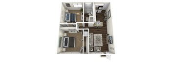 a 3d rendering of a floor plan with a bedroom and living room
