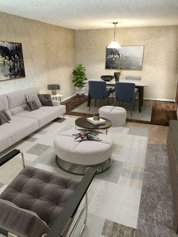 a living room with a couch and a table