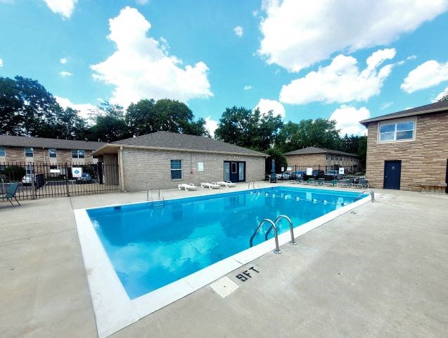 a swimming pool in the middle of a building