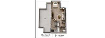 A floor plan of a 467 square feet apartment at The Hub at Nora.