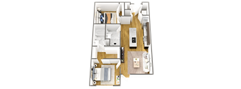 a sq. ft. apartment with a bathroom and living room