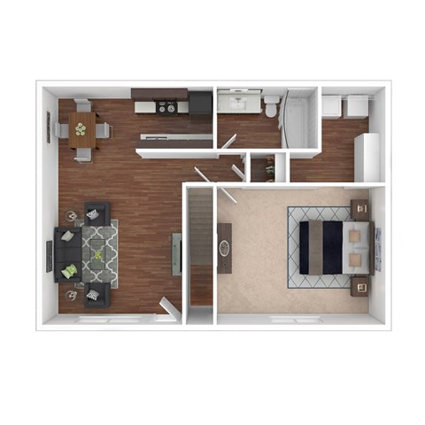 a stylized floor plan with a bedroom and living room