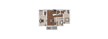 a stylized floor plan with bedrooms and a living room