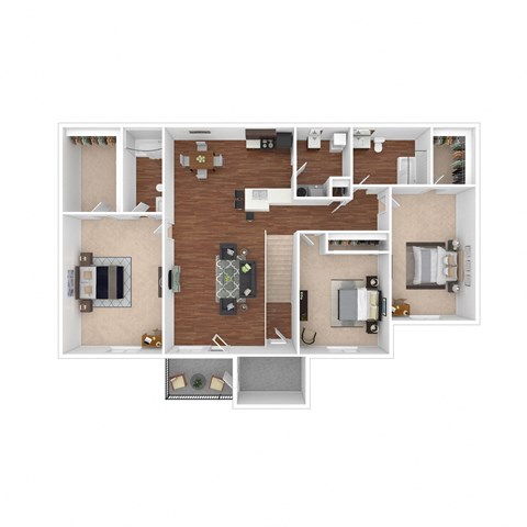 a stylized floor plan with bedrooms and a living room
