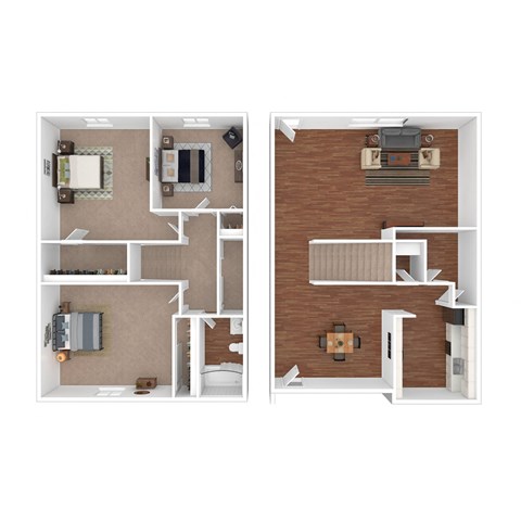 3 Bed 1 Bath Floor Plan at Townhomes at 28th, Columbus, Indiana