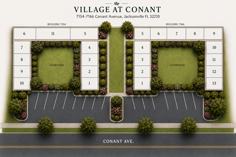 A map of the Village at Conant with numbered sections.