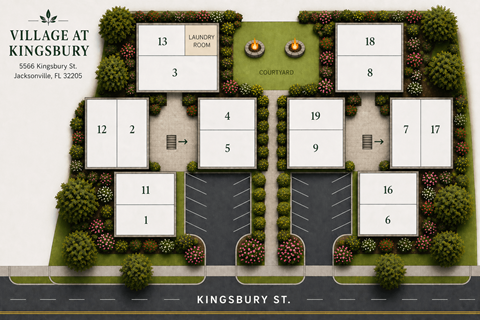 A floor plan of a property at Village at Kingsbury with numbered rooms.