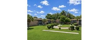 A sunny day at the courtyard of a residential building.