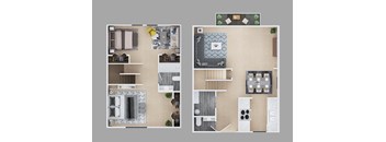2-bedroom townhouse floor plan.
