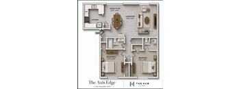 A floor plan of a one bedroom apartment at The Axis Edge.