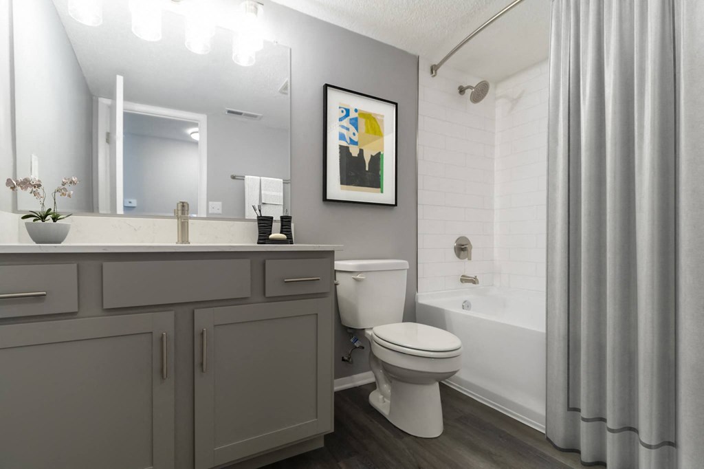 a bathroom with a shower and a toilet and a sink