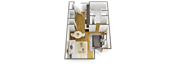 a floor plan of a one bedroom apartment with a living room and dining room