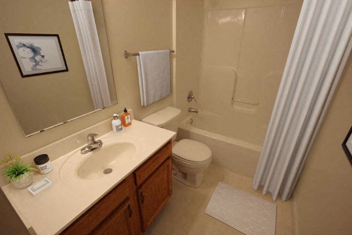 a bathroom with a sink and a toilet and a shower