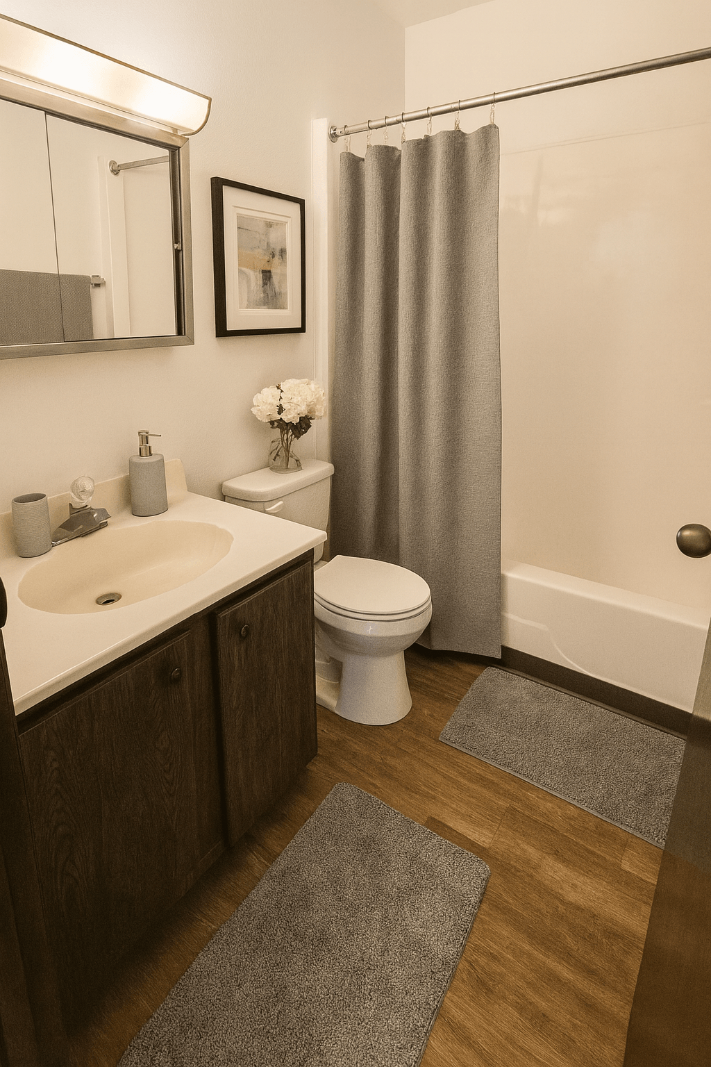 A bathroom with a toilet, sink, and shower curtain.