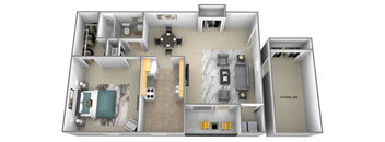 1 bedroom 1 bathroom 3D floorplan at Spring Hill Apartments