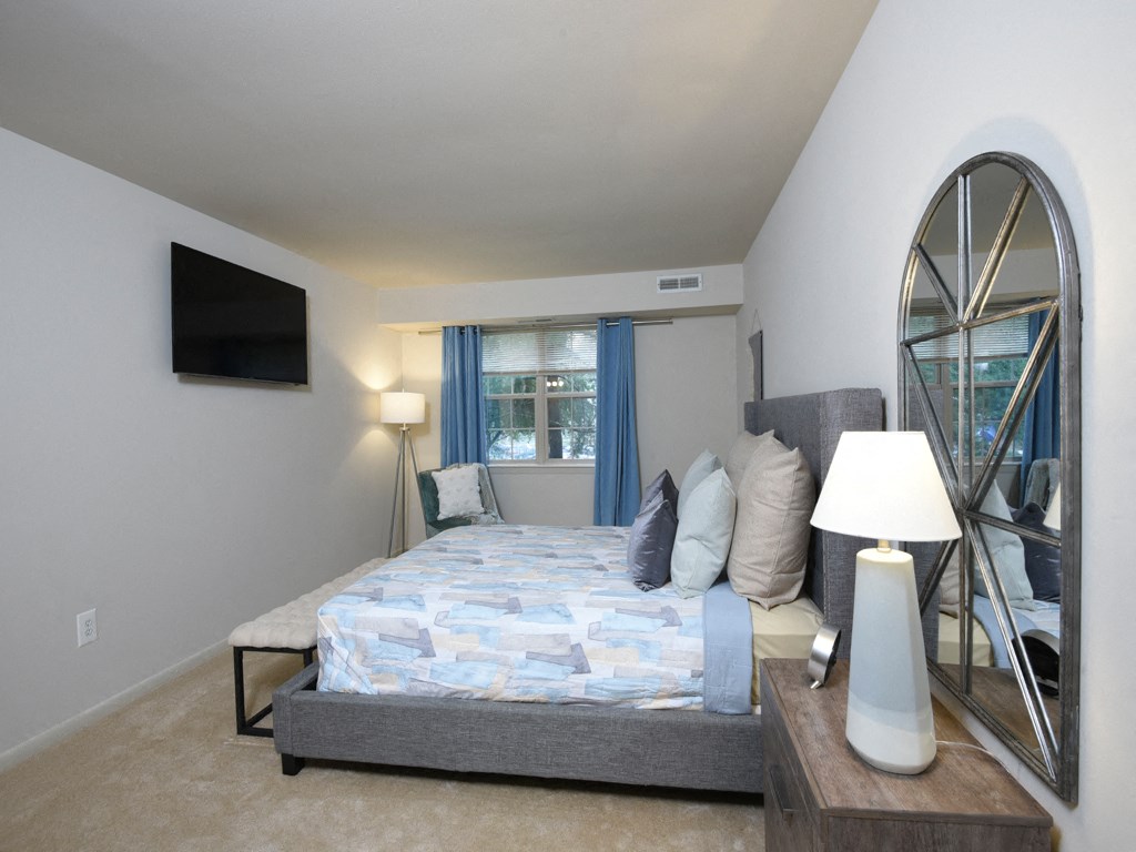 Master Bedroom With Television at Woodridge Apartments, Randallstown, MD