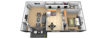 1 bedroom 1 bathroom floor plan at Cub Hill Apartments in