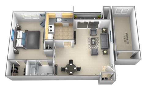 1 bedroom 1 bathroom floor plan A at Woodsdale Apartments in Abingdon, MD