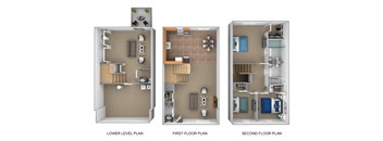 3 bedroom 2.5 bathroom with walkout 3D floor plan at The Pointe at Manorgreen