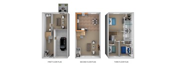 3 bedroom 2.5 bathroom with garage 3D floor plan at The Pointe at Manorgreen in Middle River, MD