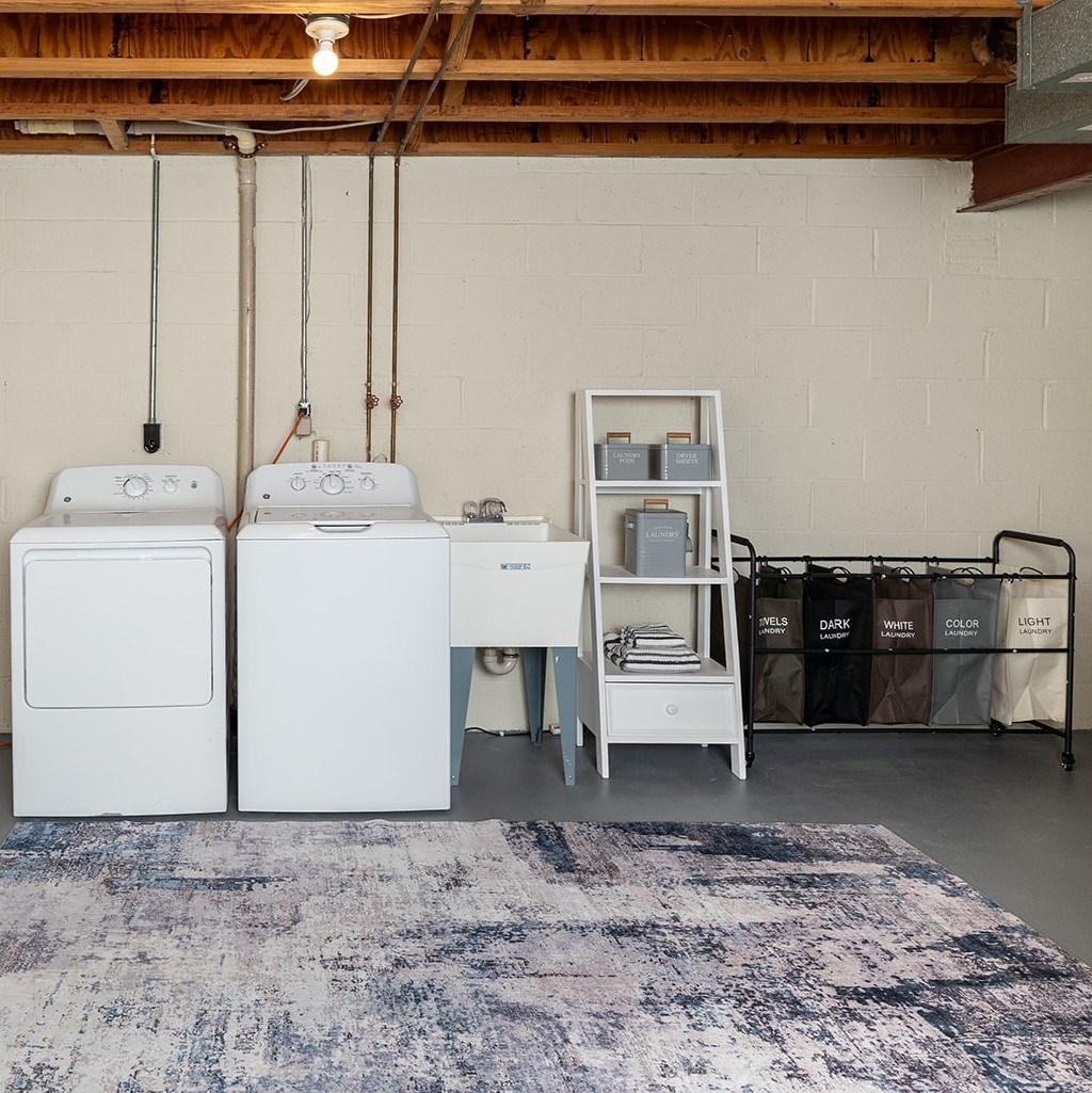 Fully furnished basement with plush carpet at Walnut Grove Townhomes* Apartments, Essex, MD