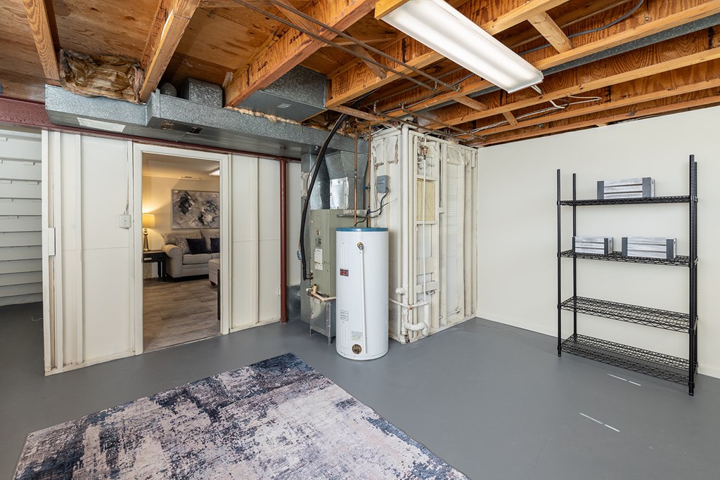 Fully furnished basement with plush carpet at Walnut Grove Townhomes* Apartments, Essex, 21221