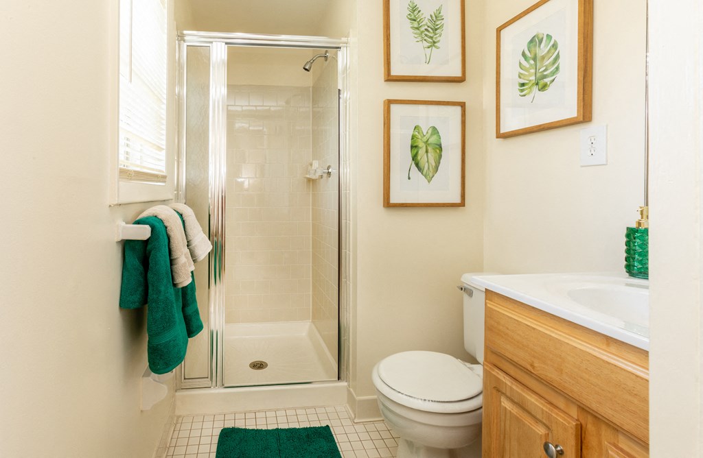On suite master bathroom with walk in shower at Spring Hill Apartments & Townhomes, Baltimore Maryland