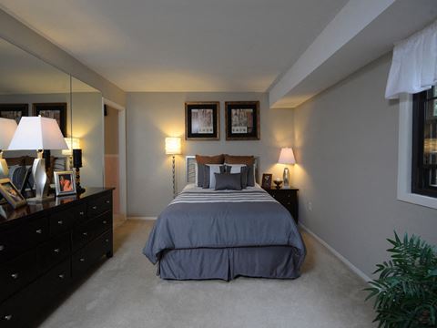 Master bedroom with on suite bathroom at Liberty Gardens Apartments, Baltimore, MD 21244
