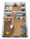 1 bedroom 1 bathroom 3D floor plan at Winston Apartments in Baltimore Belvedere MD