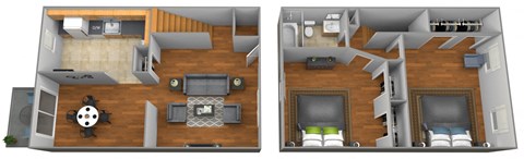 2 bedroom 1 bathroom floor plan at Colony Hill Townhomes at Colony Hill Apartments & Townhomes, Baltimore, MD