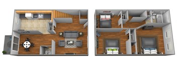 3 bedroom 1.5 bathroom floor plan at Colony Hill Townhomes at Colony Hill Apartments & Townhomes, Maryland
