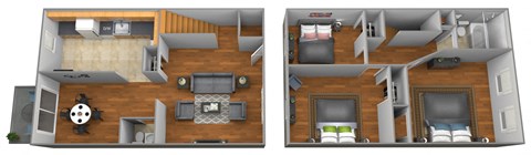 3 bedroom 1.5 bathroom floor plan at Colony Hill Townhomes at Colony Hill Apartments & Townhomes, Maryland