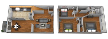 3 bedroom 1 bathroom floor plan at Colony Hill Townhomes at Colony Hill Apartments & Townhomes, Baltimore