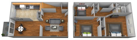 3 bedroom 1 bathroom floor plan at Colony Hill Townhomes at Colony Hill Apartments & Townhomes, Baltimore