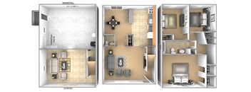 3 bedroom 1.5 bathroom floor plan at Rockdale Gardens and Townhomes and Clifmar and Hilmar in Windsor Mill, MD