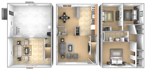 3 bedroom 1.5 bathroom floor plan at Rockdale Gardens and Townhomes and Clifmar and Hilmar in Windsor Mill, MD