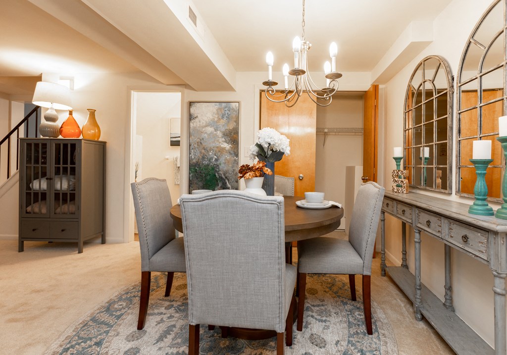 Spacious dining room with storage at Spring Hill Apartments & Townhomes, Baltimore Maryland